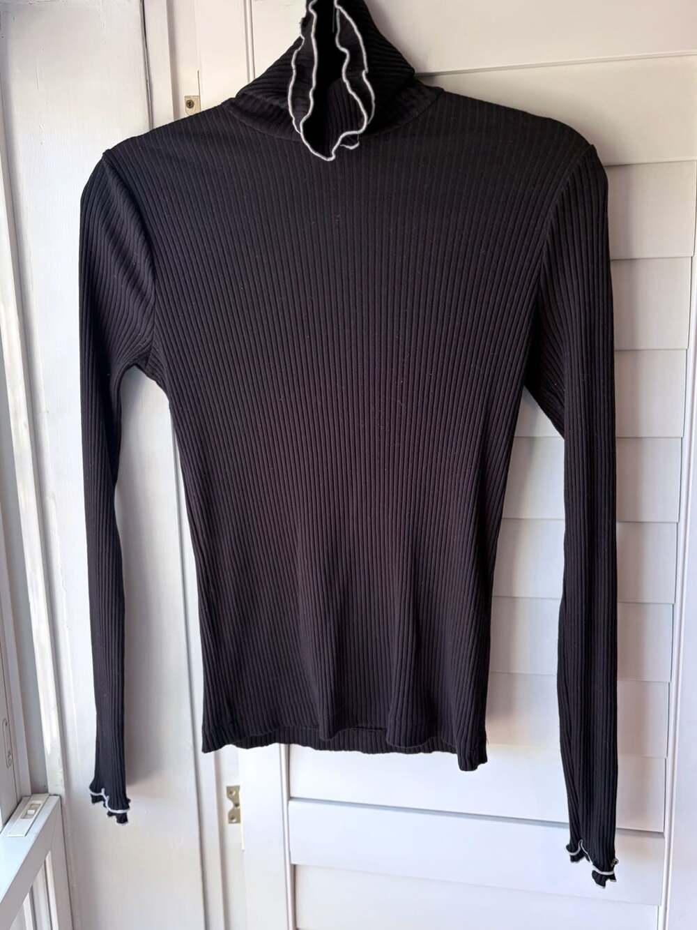 J.Crew Ribbed Turtleneck Delicate Feminine Lettuce Trim Elevated Basic